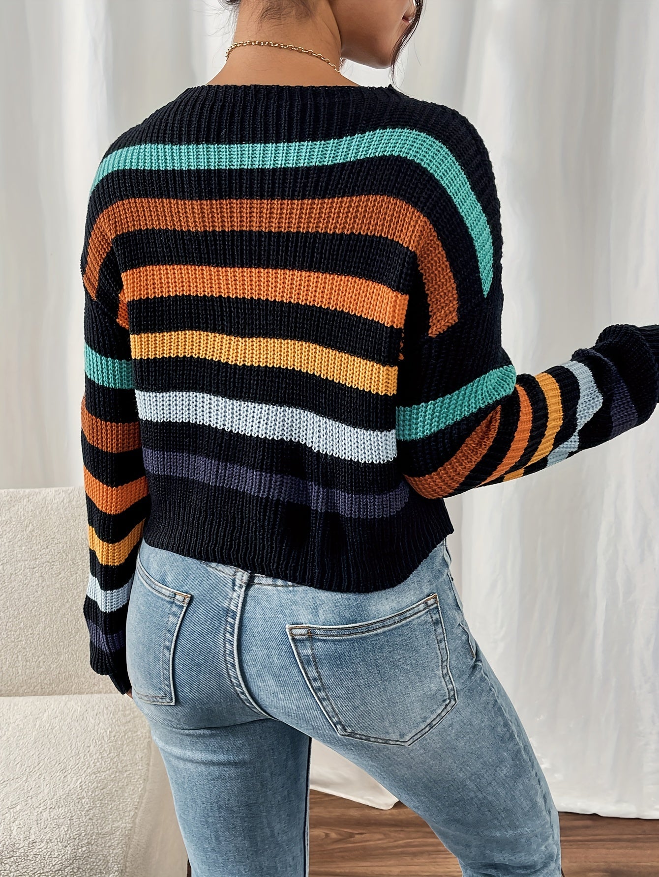 Stylish Direction+Women's Striped Sweater Hoodie